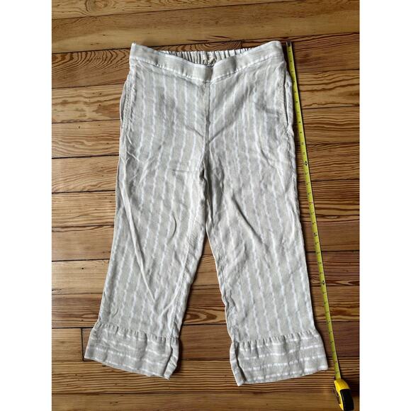 Loft Women Tan White Stripe Pocket Elastic Waist Cropped Linen Petite Med Pants - Picture 4 of 7